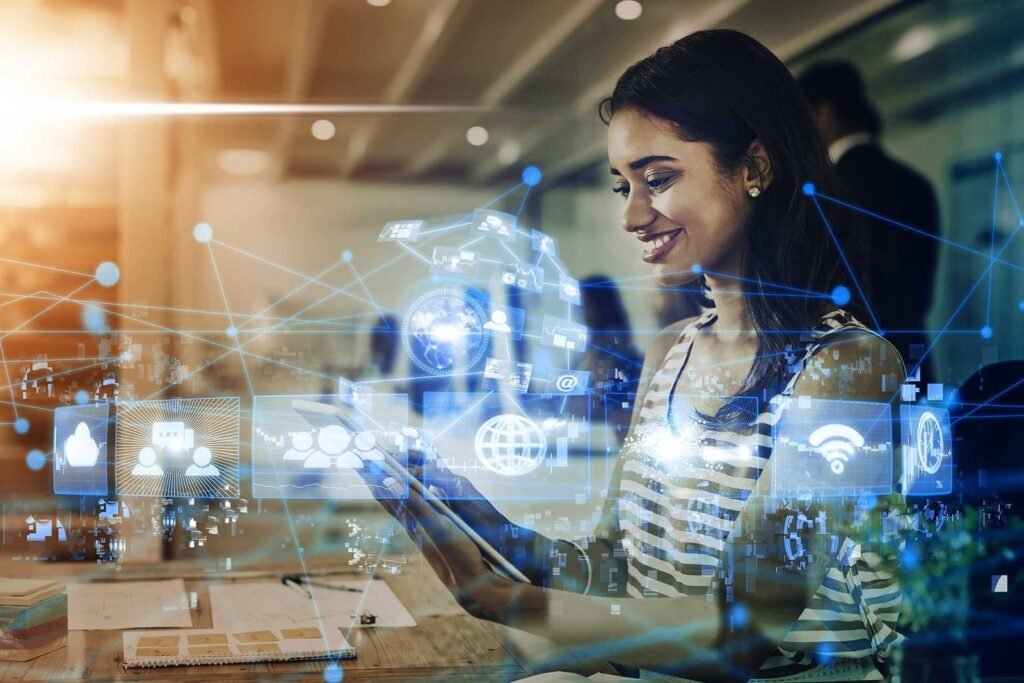 IT professional analyzing cybersecurity and business performance data